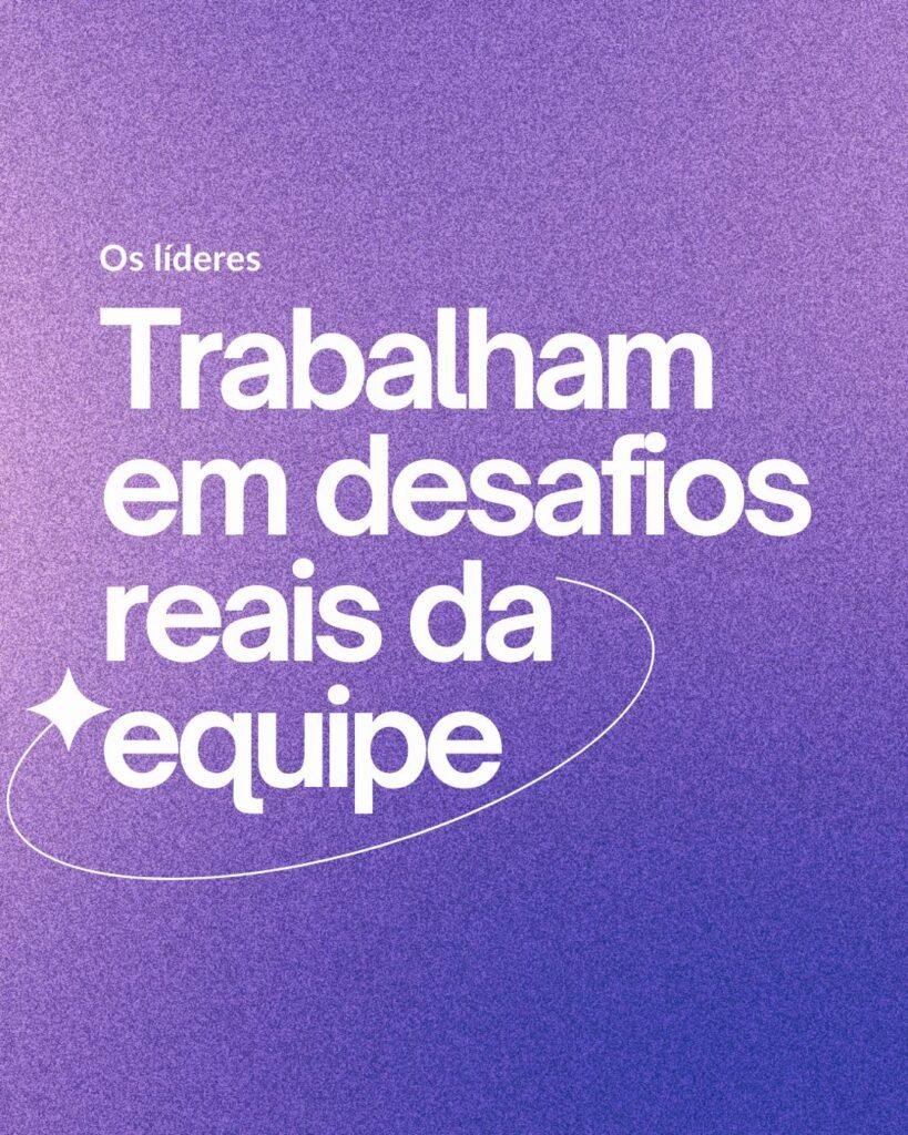 Imagem com o texto "Trabalham em desafios reais da equipe"